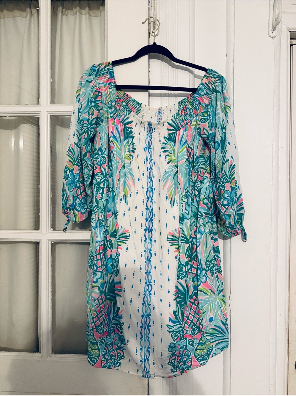 Lilly Pulitzer Maryellen Coconut Row Off The Shoulder  Beachy Mini Dress SZ L
